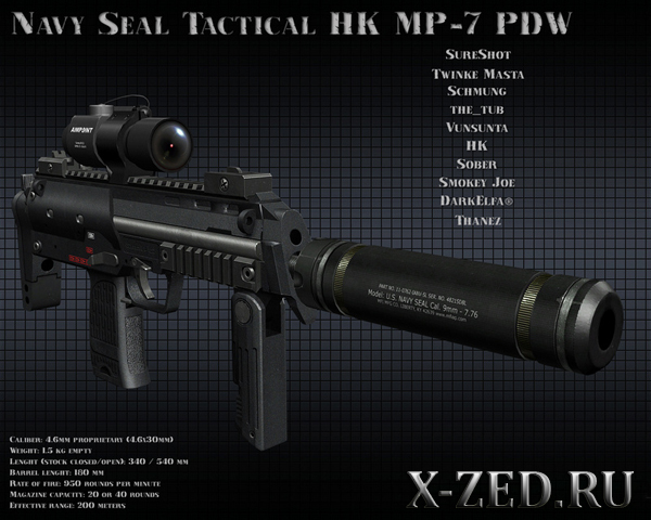 Модель оружия Navy Seal Tactical HK MP-7 PDW для css - Скачать
